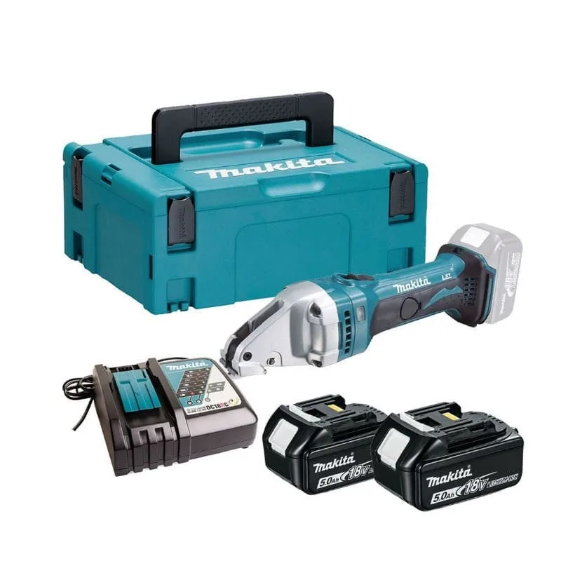 Makita djs 161 rtj 18 v li-ion cisaille métal avec coffret de transport makpac + 2x batteries 5,0 ah + chargeur