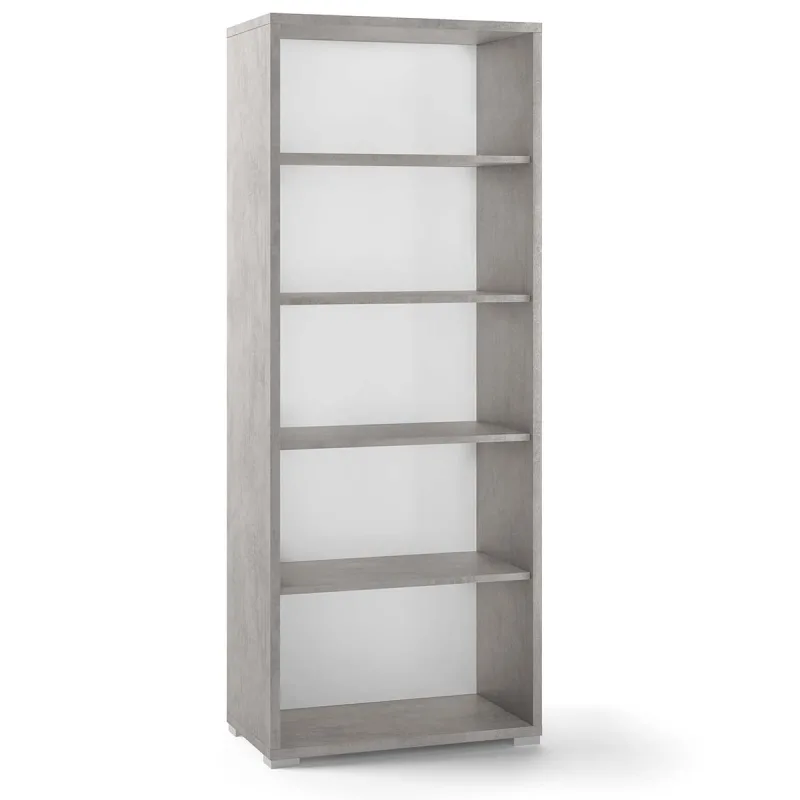 Librería moderna en madera beton cemento con cuatro estantes 71x41x h182 cm