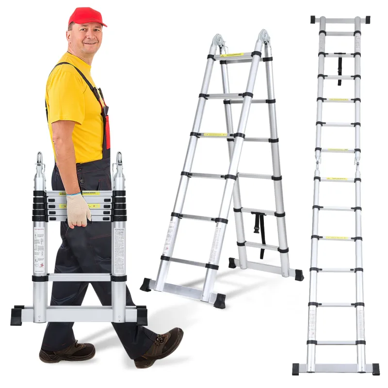 Escalera telescópica 6+6 peldaños 1,9m+1,9m, uso regular, perfecta para trabajos domésticos y profesionales