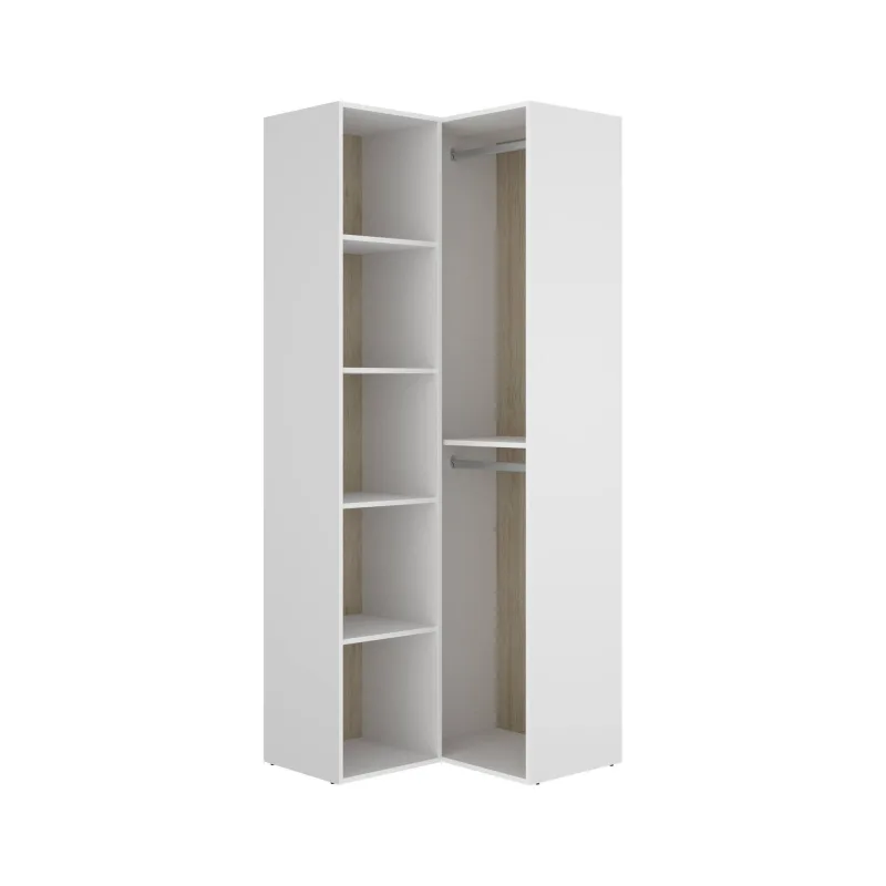 Armario grande anzino, mueble de dormitorio, vestidor, perchero, 85x85 h205 cm, blanco y roble