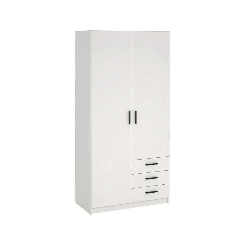 Armario sultani de 2 puertas, muebles de dormitorio, vestidor, perchero, 99x50 h200 cm, blanco
