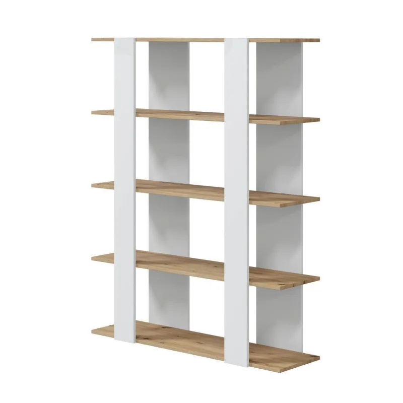 Estantería de diseño nórdico deia tablero de partículas melaminizado color blanco artik y roble nodi 108x31x136 cm