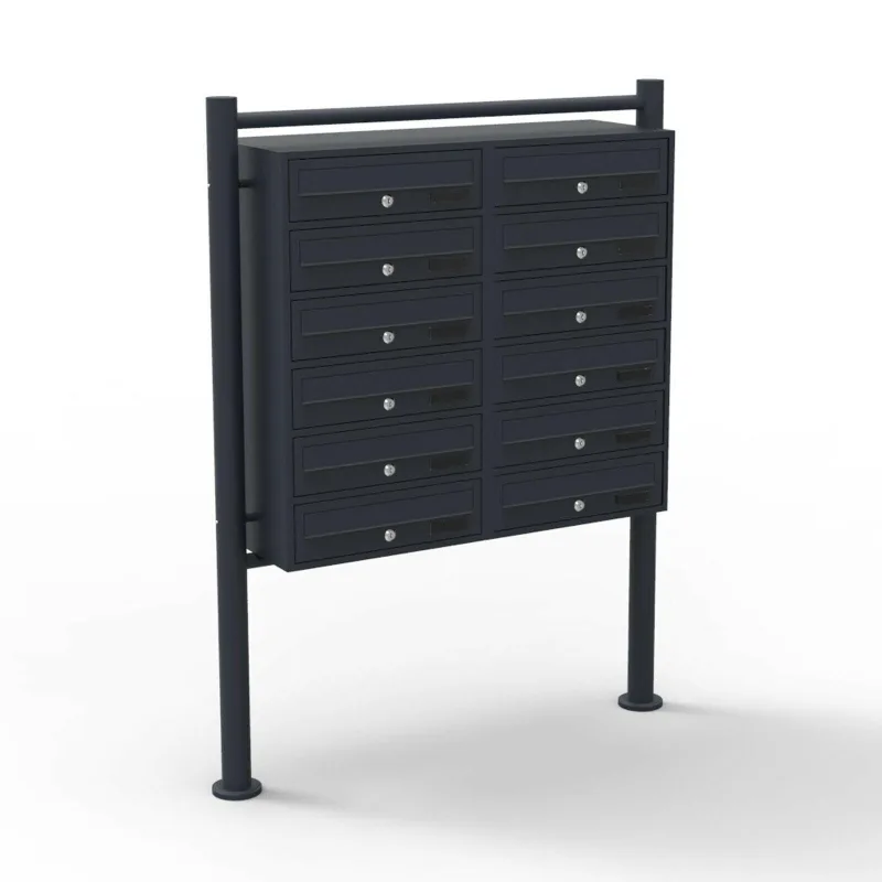 Bloque de 12 buzones independientes 12 ranuras para correo color negro 16_0000146
