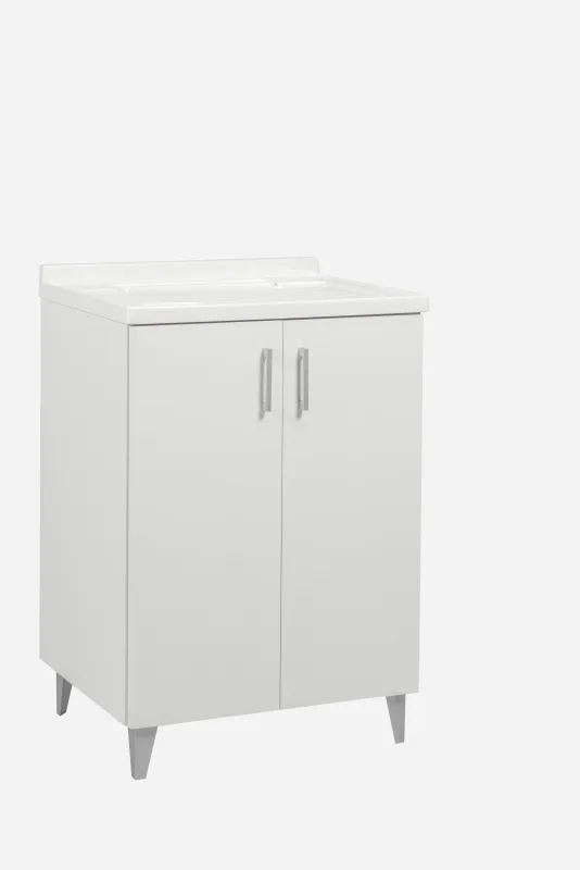 Lavadero interior de 60x50 cm con 2 puertas, tapa de madera, blanco