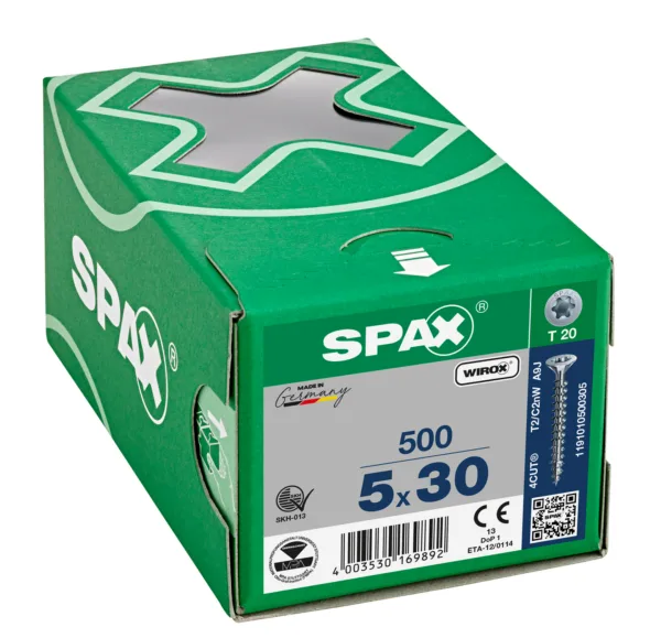 Cabeza múltiple plana spax t-star plus t20 rosca completa wirox 500 ud.