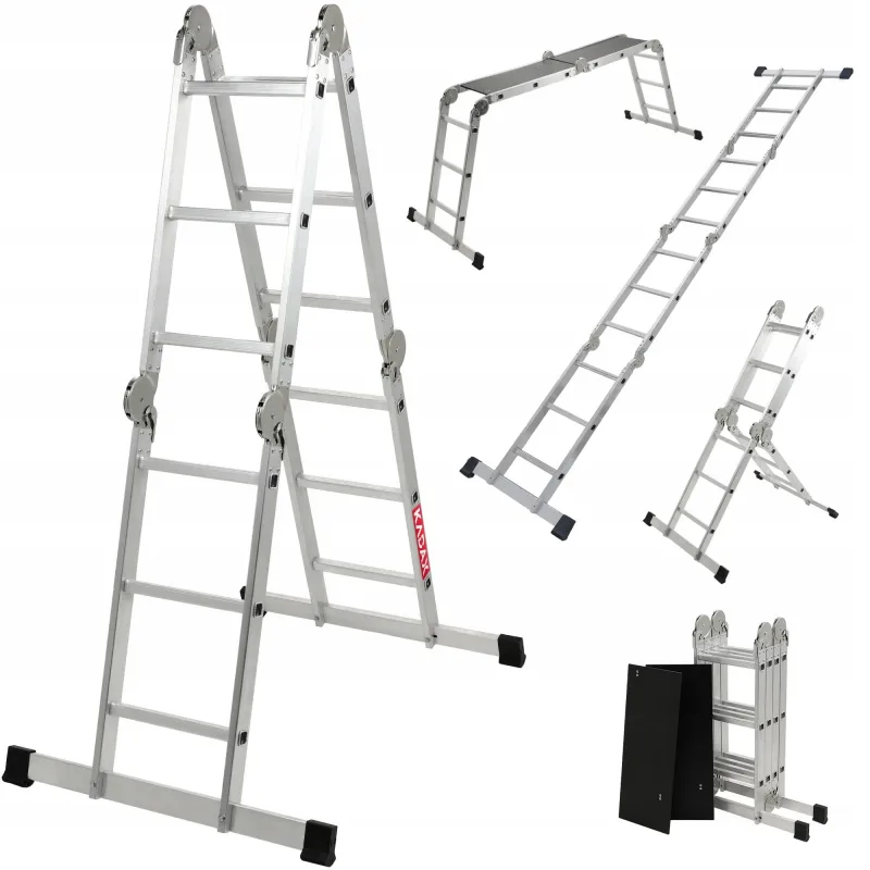 Kadax escalera articulada aluminio multifunción 4x3 fuerte + plataforma 150kg