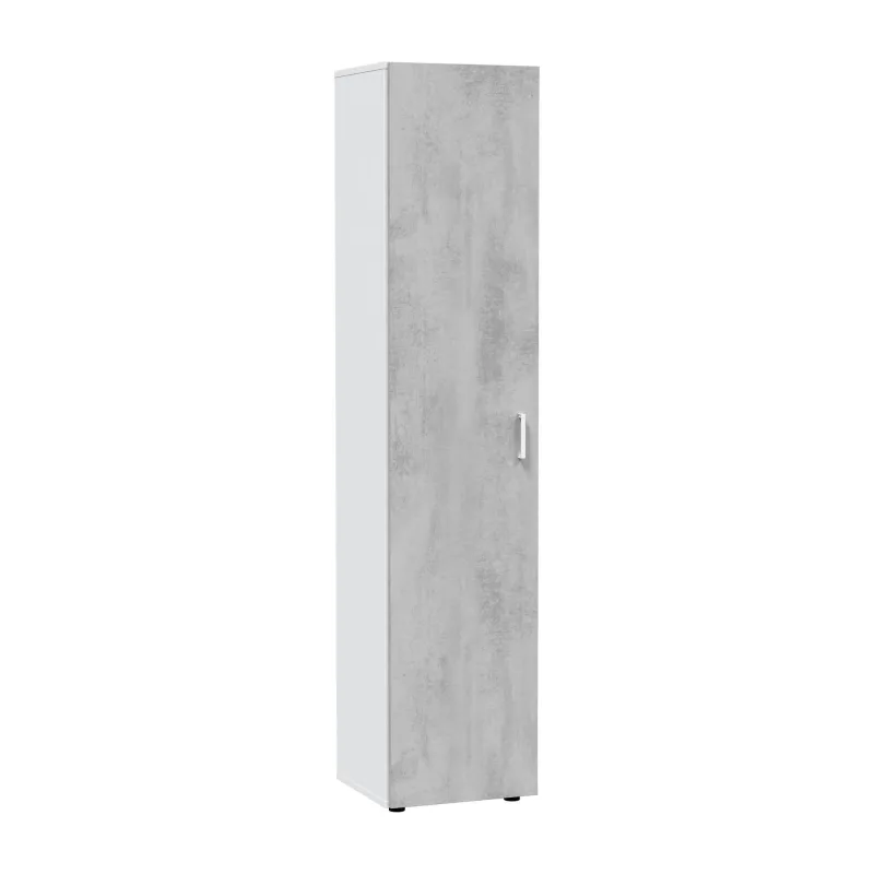 Armario multiusos 1 puerta reno, mueble auxiliar 3 estantes, armario moderno, mueble columna alto, 41x37h182 cm, cemento y blanco