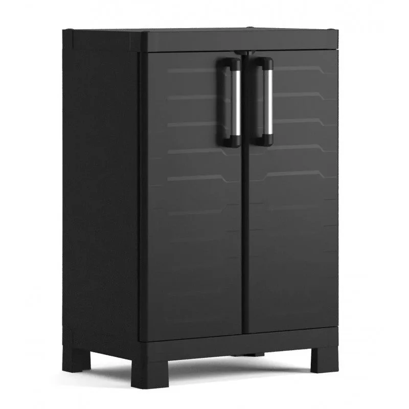 Mueble bajo de exterior de resina con 2 puertas y 2 estantes regulables, 65 x 45 x 97 cm, negro - detroit low - keter