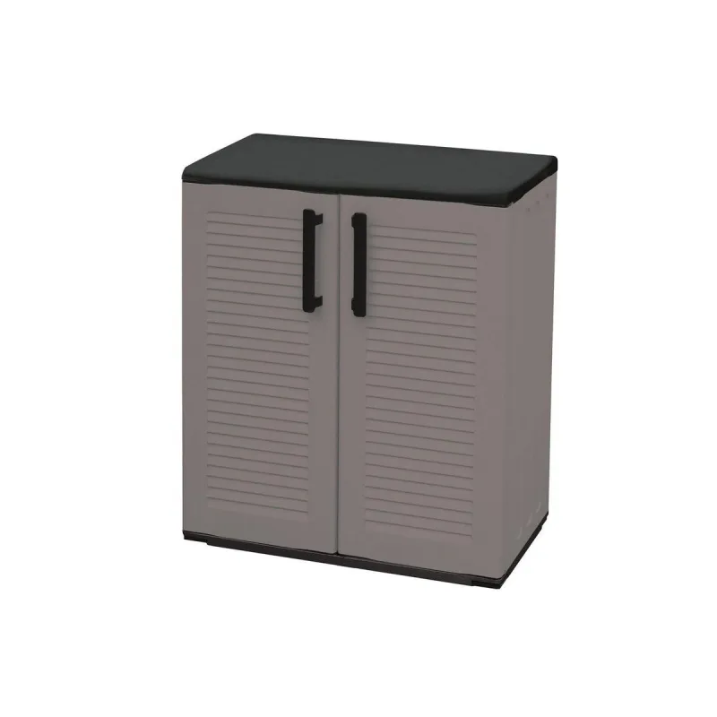 Armario de almacenamiento gris – armario bajo de 2 puertas en polipropileno – mueble de ordenación 68 x 37 x h84 cm artplast