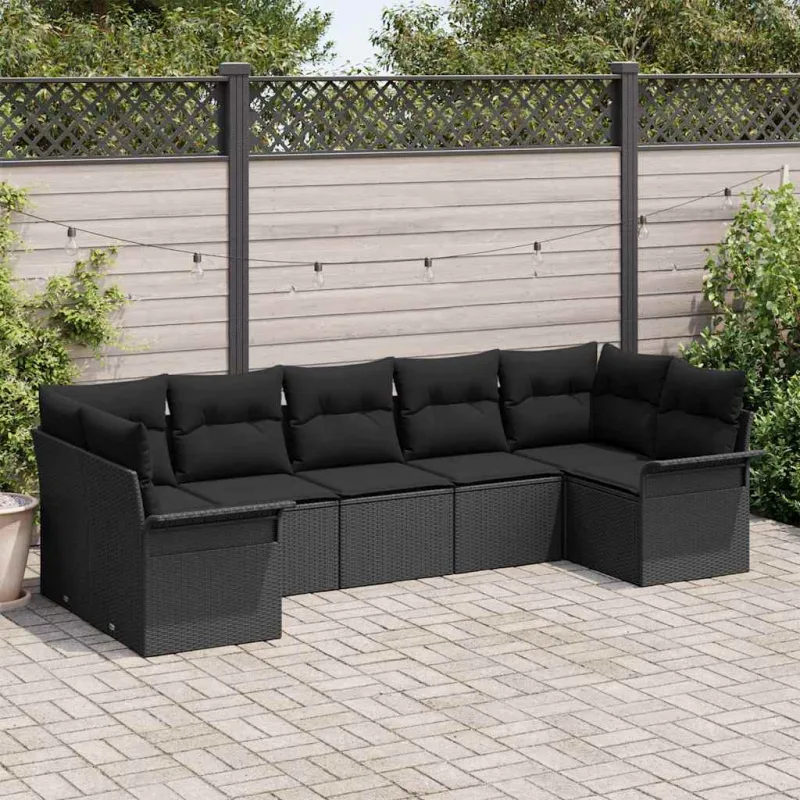 Conjunto de sofá de jardín 7 pcs negro ratán sintético vidaxl