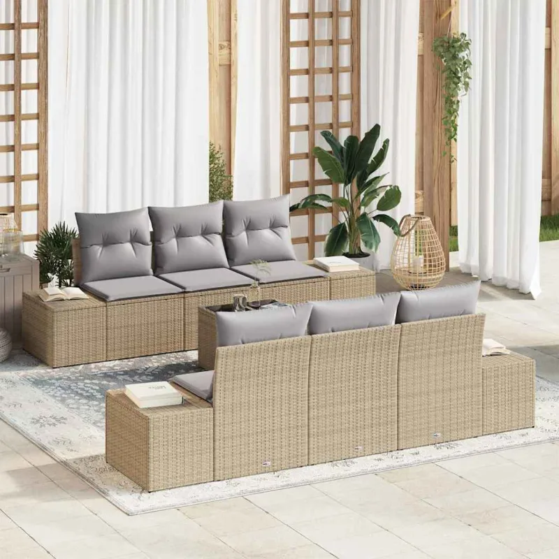 Conjunto de sofá de jardín 7 pcs beige ratán sintético vidaxl