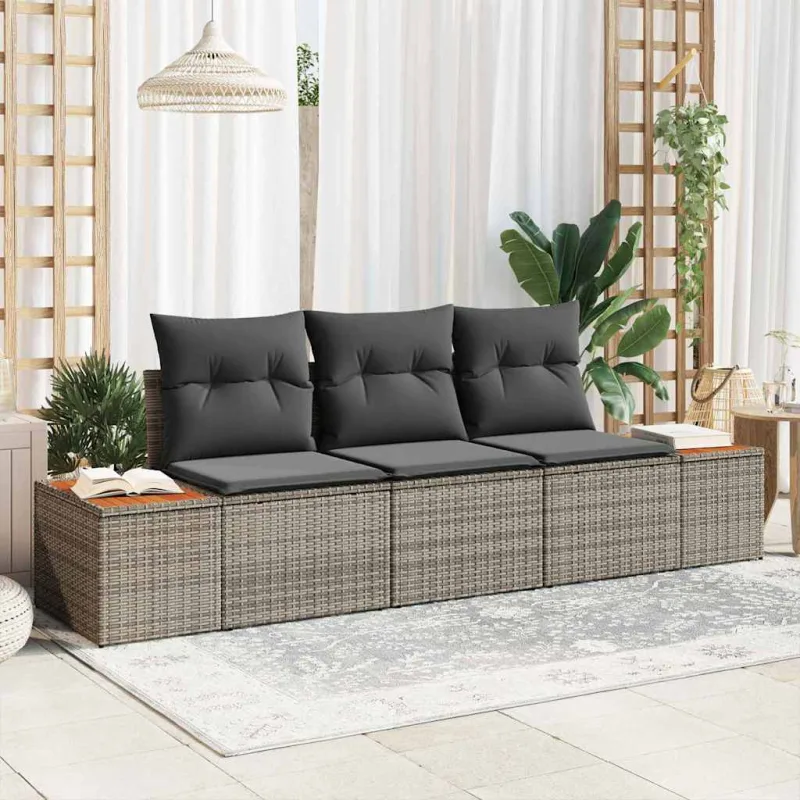 Conjunto de sofá de jardín con cojín 3 pcs gris ratán sintético vidaxl