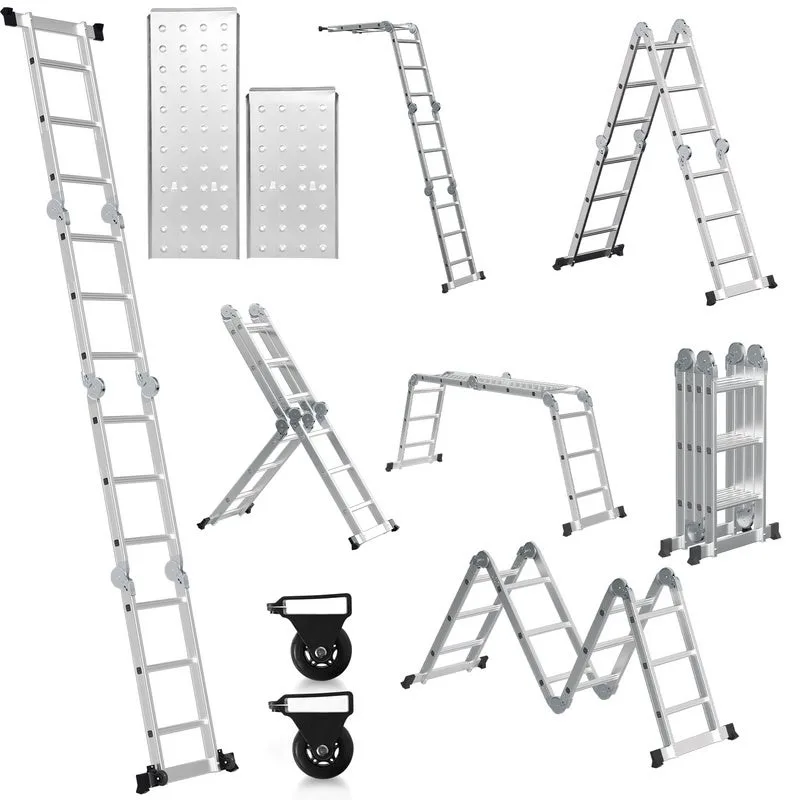 Escalera plegable escalera telescópica 4x3 escalera de apoyo con plataforma multiusos 360cm aluminio multifunción