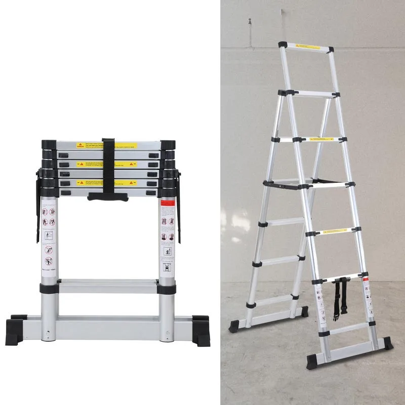 Escala telescópica articulada 1.7m+2.0m, escalera 6x7 marchas plegable profesional multifunción escala plegable