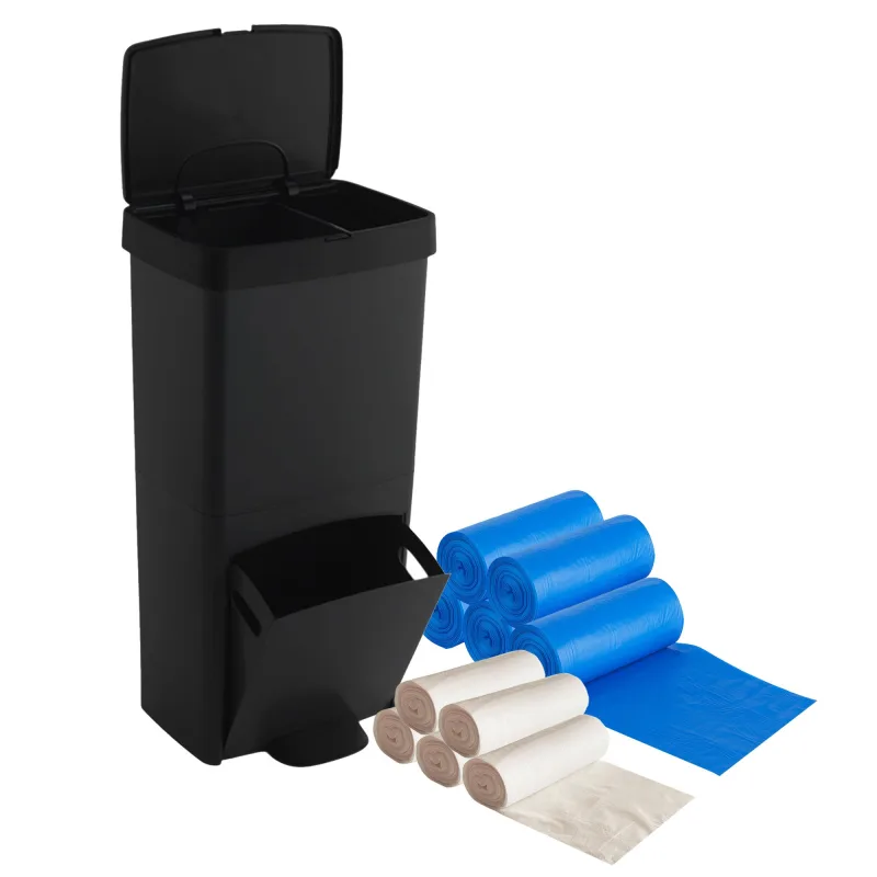 Wellhome cubo de basura o reciclaje 70l, vertical, 2 compartimentos, papelera residuos, 76 cm con bolsas de basura 10l y 30l