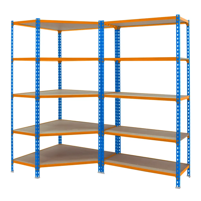 Estantería metálica sin tornillos simonclick de 5 estantes (180x180x40cm) azul-naranja y madera