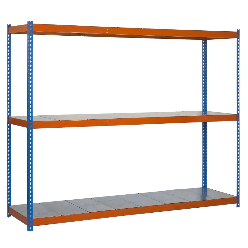 Estantería metálica sin tornillos simonrack de 3 estantes (150x120x75cm) azul-naranja y galvanizado
