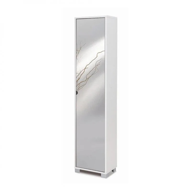 Columna con 1 puerta de espejo, 43 cm de largo x 29 cm de profundidad x 190 cm de alto – acabado blanco flameado – sarmog