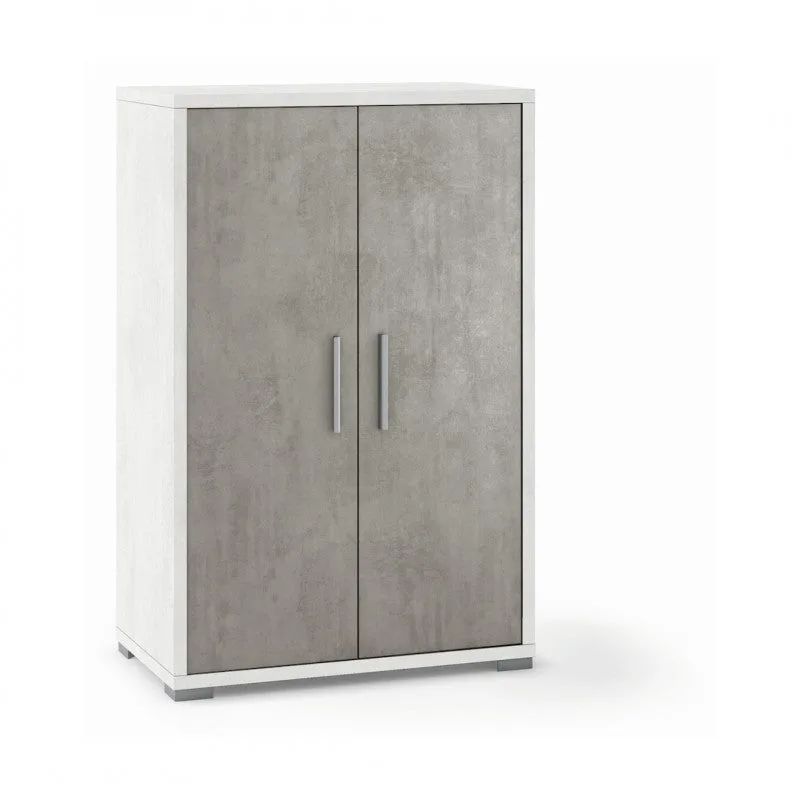 Armario de 2 puertas, 71 cm de largo x 41 cm de profundidad x 110 cm de alto, acabado blanco mate y cemento, sarmog