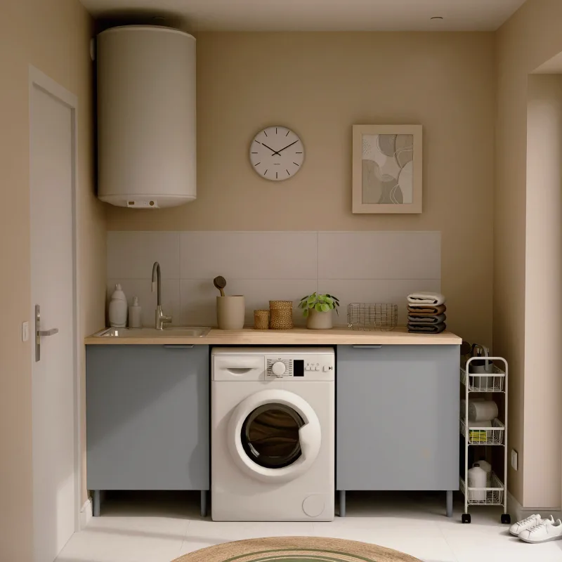 Mueble lavadero en kit eleki gris 182cm 2 bajos an 60/60 cm + encimera eleki 246 cm + grifo + freg. eleki