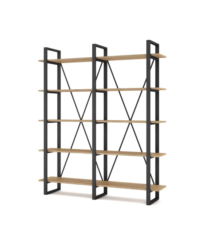 Estantería 5 estantes modelo-azahar-147 acabado roble/negro, 180cm(alto) 147.5cm(ancho) 3