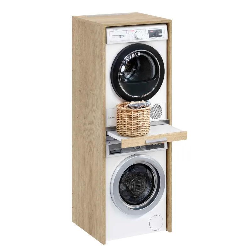 Mueble columna para lavadora y secadora apilables t-bath 67,2x187,5cm roble