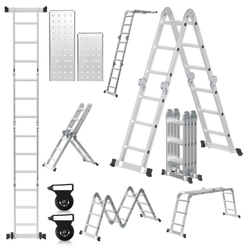 Escalera plegable escalera telescópica 4x3 escalera de apoyo con plataforma multiusos 360cm aluminio multifunción