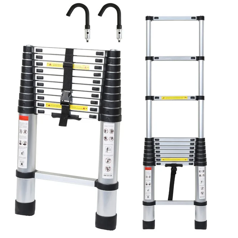 Escala telescópica 3.2m plata + ganchillo en aluminio, escala carga máxima 150kg escala