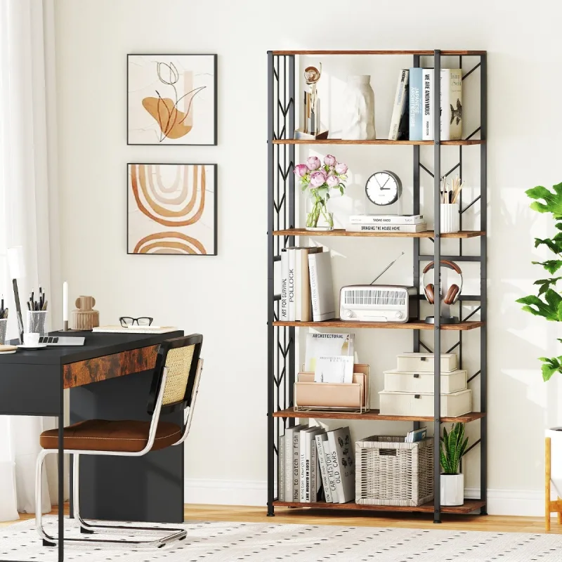 Estantería de 6 niveles con estructura metálica estante de exhibición independiente marrón