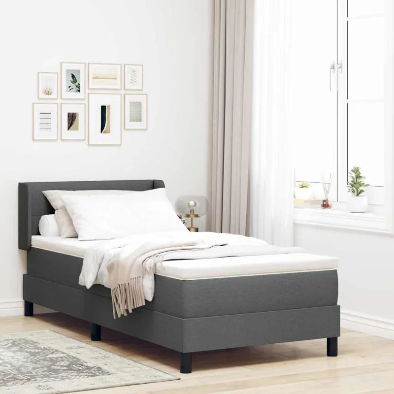 Cama tipo box spring con cabecera gris oscuro 200 x 90 cm tela vidaxl