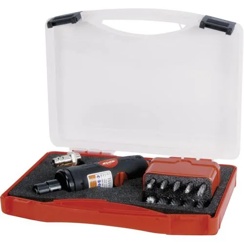 Kit amoladora neumática y juego 10 fresas metal duro con vástago de 6 mm ruko 116100