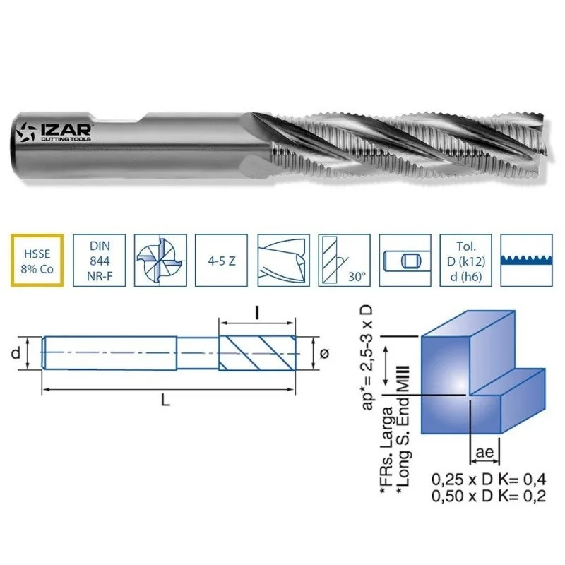Izar 43273 - fresa desbaste fino hsse8% din844nrf larga nz 11.00 mm