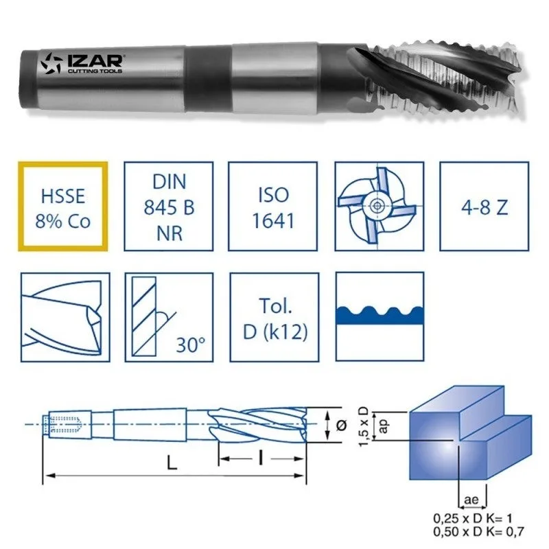 Izar 45968 - fresa conica desbaste grueso hsse8% din845b-n nz 14.00 mm