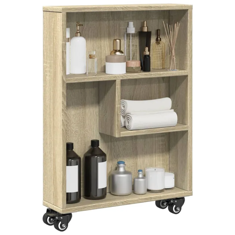 Maison exclusive - carrito de almacenaje estrecho roble sonoma 48x13x68 cm madera de ingeniería