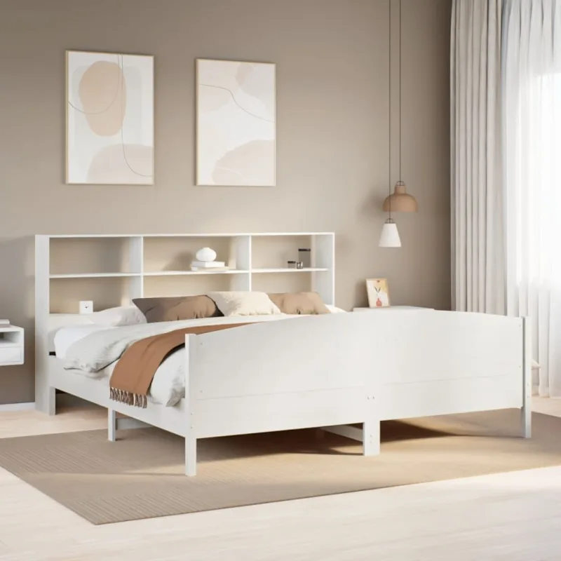 Maison exclusive - cama con estantería sin colchón madera maciza blanca 180x200 cm