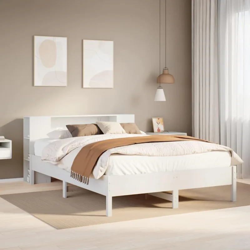 Maison exclusive - cama con estantería sin colchón madera maciza blanca 135x190 cm
