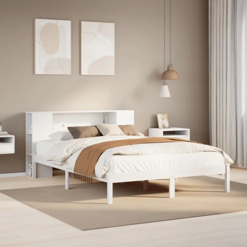 Maison exclusive - cama con estantería sin colchón madera maciza blanca 120x190 cm