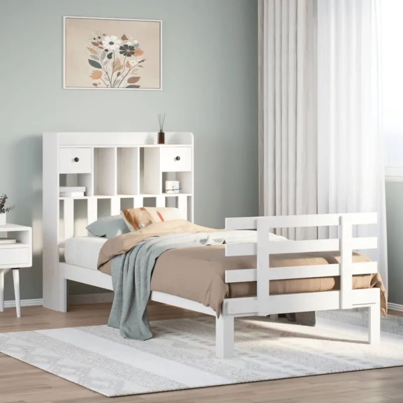 Maison exclusive - cama con estantería sin colchón madera maciza blanco 90x200 cm