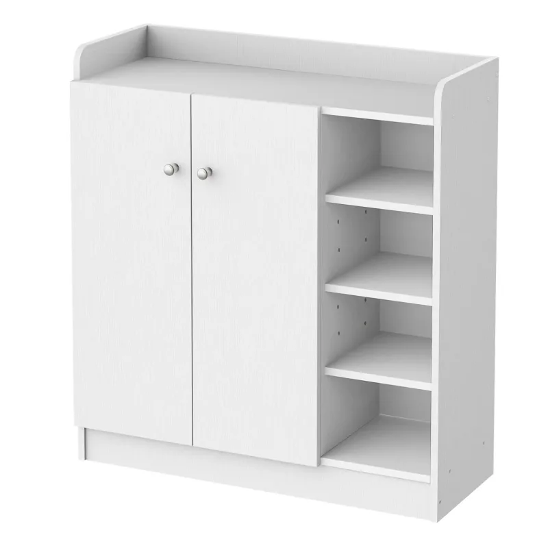 Zapatero de 2 puertas y 4 compartimentos para recibidor, blanco, 83 x 30 x 90 cm, moderno y compacto.