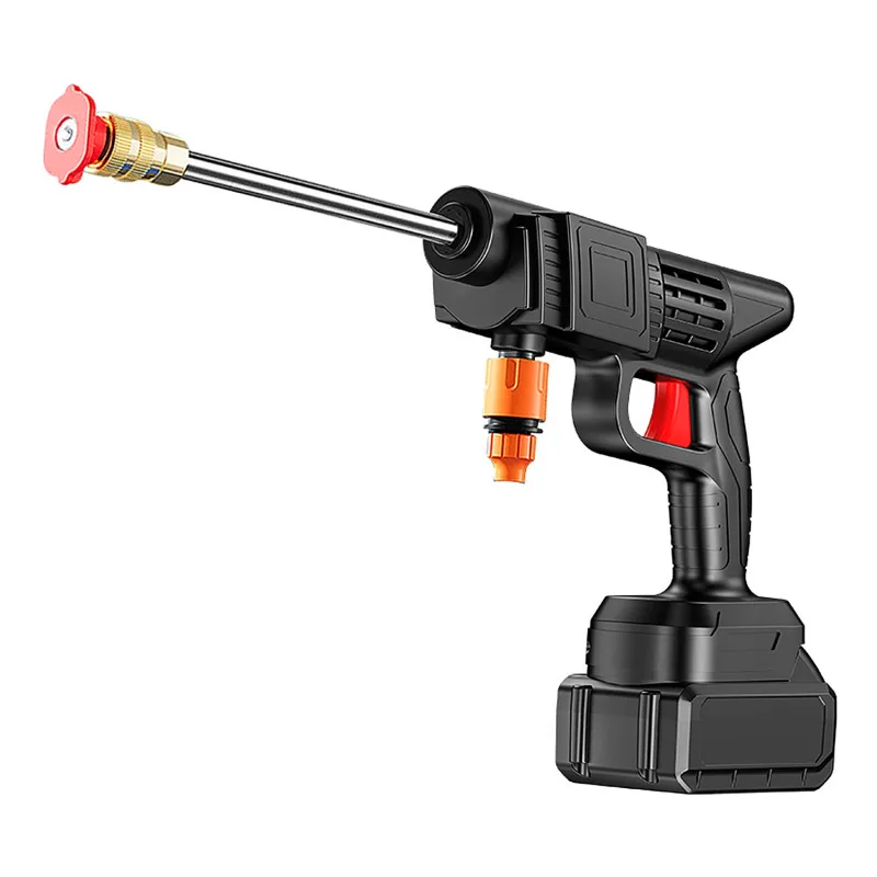 Pistola de lavado a presión con doble batería extraíble de 13000 mah y 3 adaptadores de lavado diferentes. 180w y 10 bares de presión.