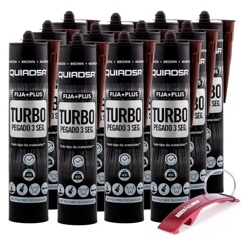 Adhesivo fija+plus turbo marrón caja de 12 cartuchos de 290ml quiadsa