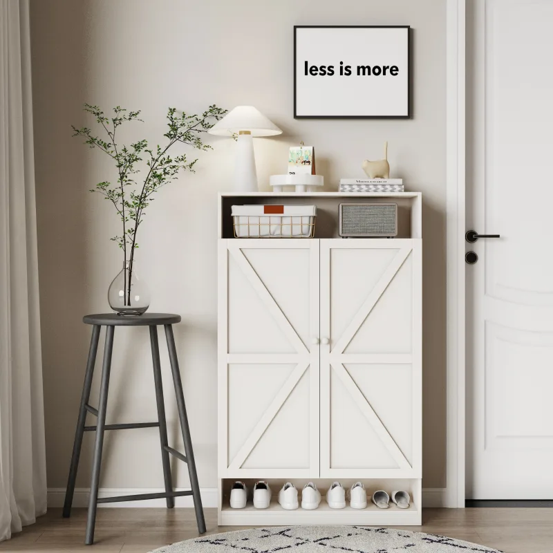 Zapatero multifuncional de doble puerta, gran espacio de almacenamiento, armario de almacenamiento de 8 niveles