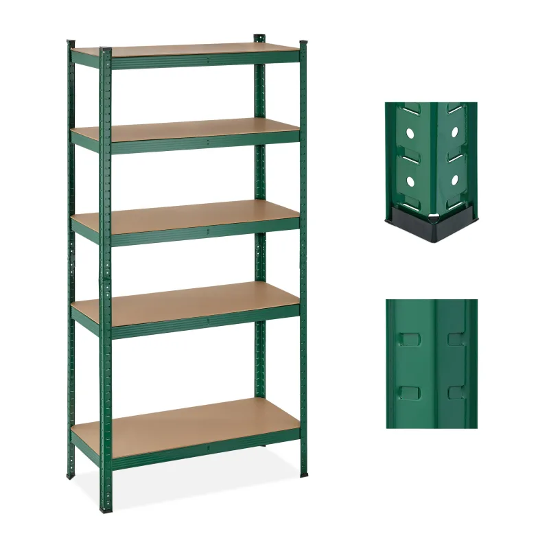 2 estanterías de carga pesada, 5 niveles, 180 x 90 x 40 cm, 875 kg, metal, estante para garaje, verde