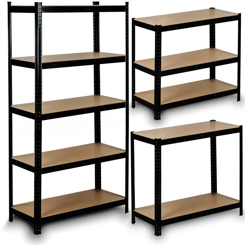 Estantería de almacén metálica reforzada 180 x 90 x 40 cm en negro - humberg hr-813