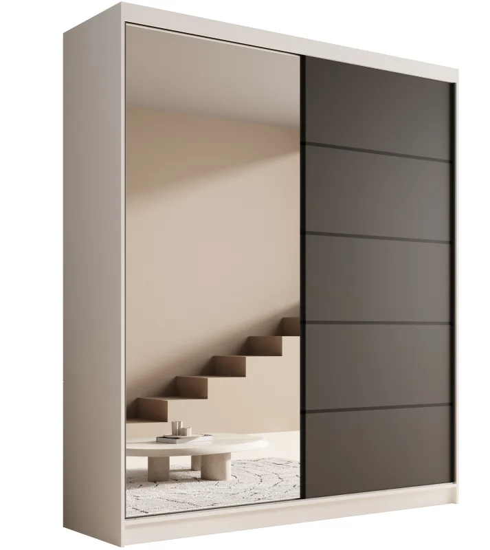 Armario corredero de 2 puertas con espejo karow 180 – mueble de almacenaje moderno-color blanco - negro