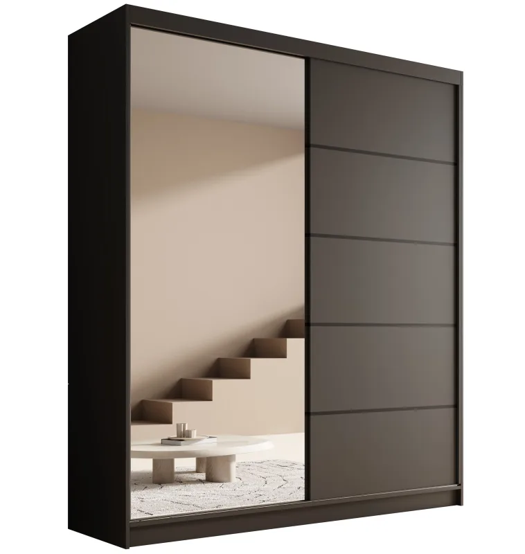Armario corredero de 2 puertas con espejo karow 180 – mueble de almacenaje moderno-color negro