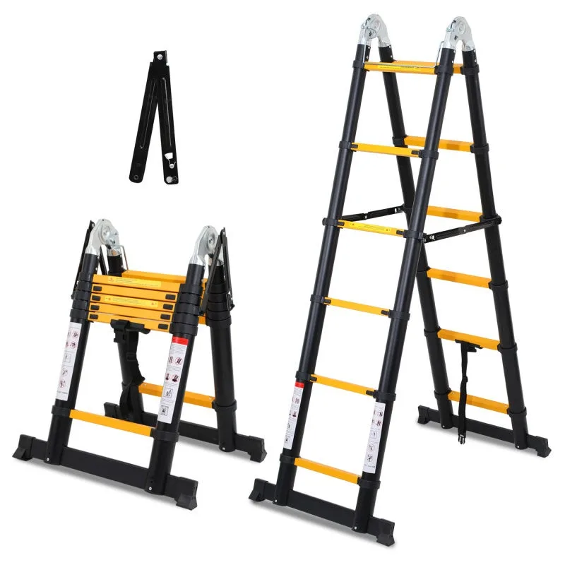 Escalera telescópica de aluminio plata escalera plegable 1,9 m + 1,9 m extensible escalera multiusos con capacidad para soportar hasta 150 kg