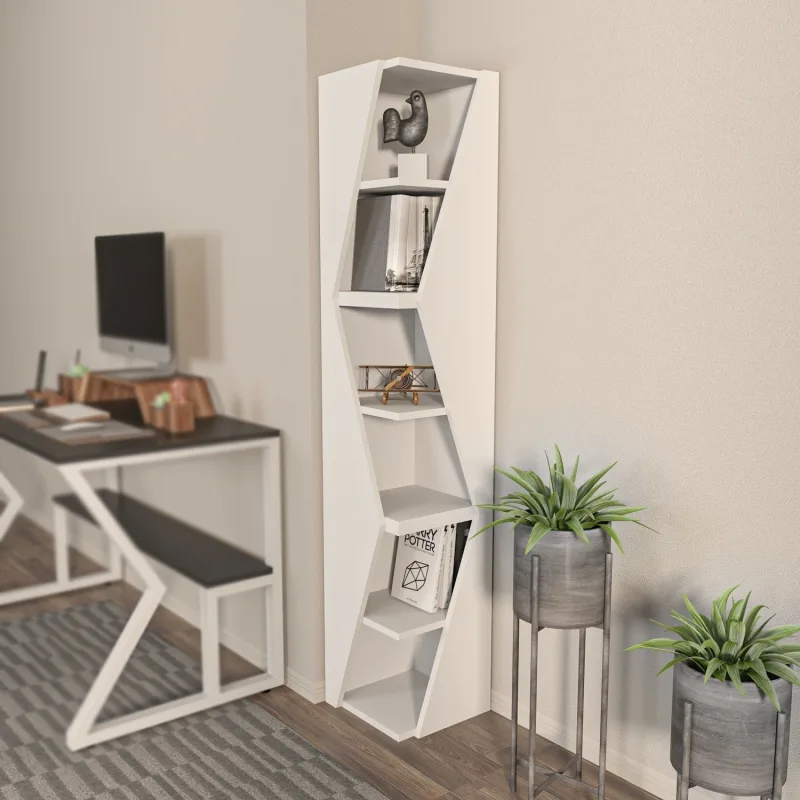 Librero blanco elegante, 165 cm de alto x 30 cm de ancho x 30 cm de profundidad | tablero de partículas 100 % melaminado, 1,9 cm de grosor |