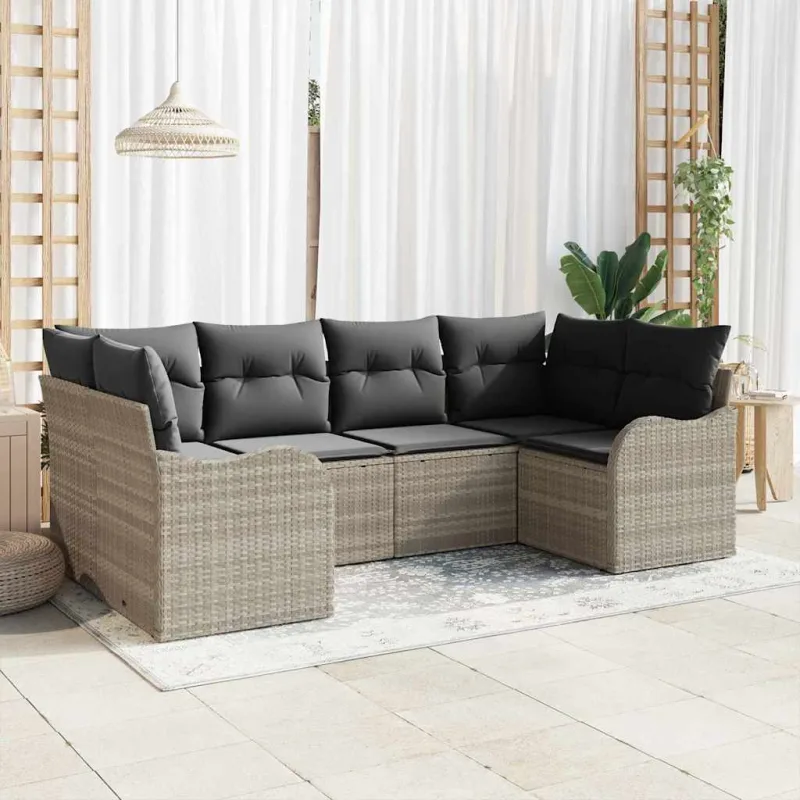 Conjunto de sofá de jardín 6 pcs gris claro poliratán