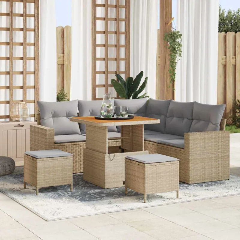 Conjunto de sofás de jardín con cojín 9 pcs beige y gris claro